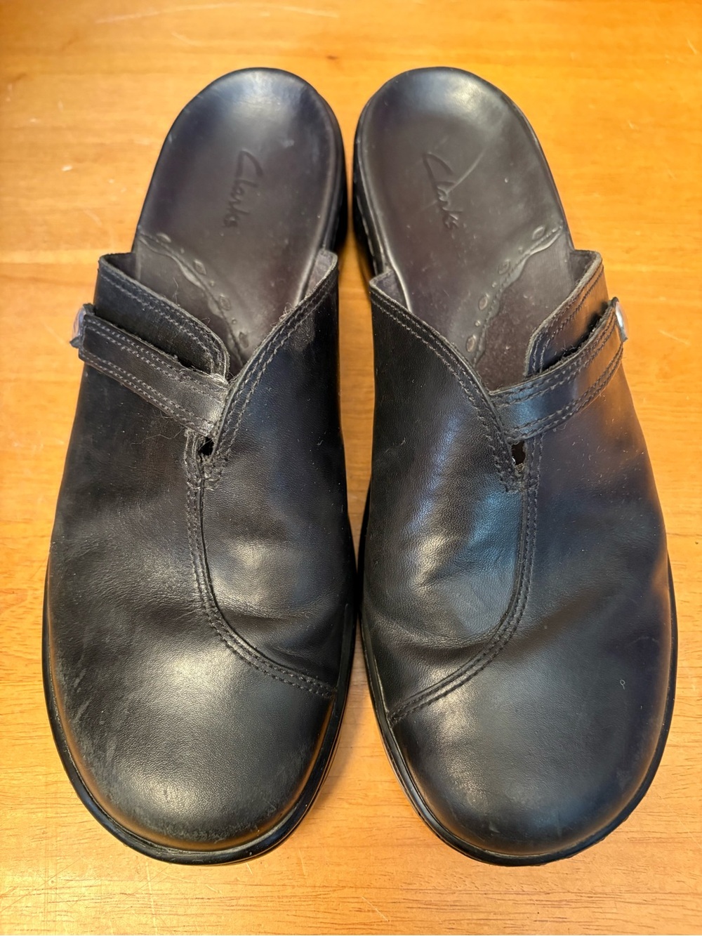Clarks Black Leather Slip-On Clogs